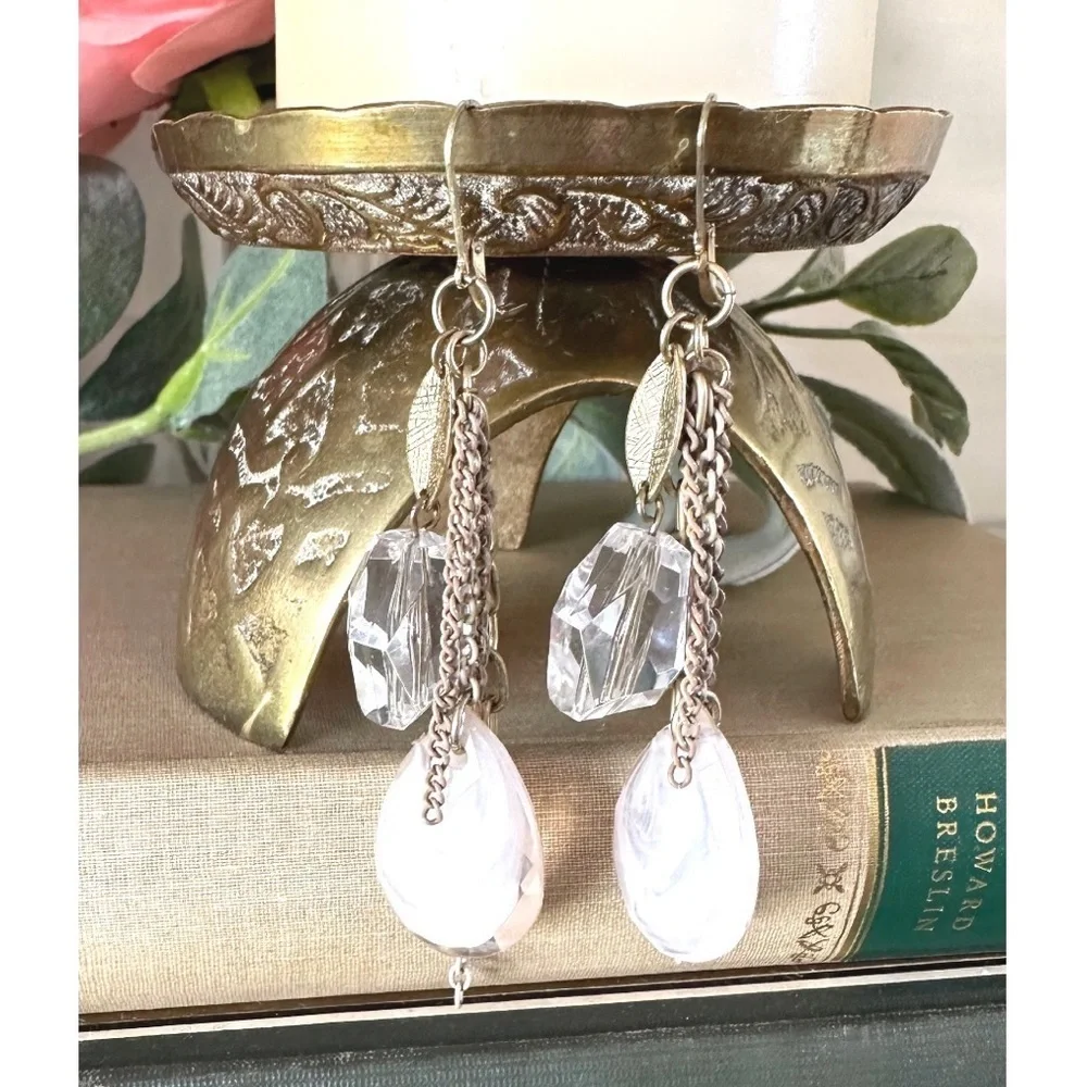 Boho dangle earrings, with leaf charm and layered chains